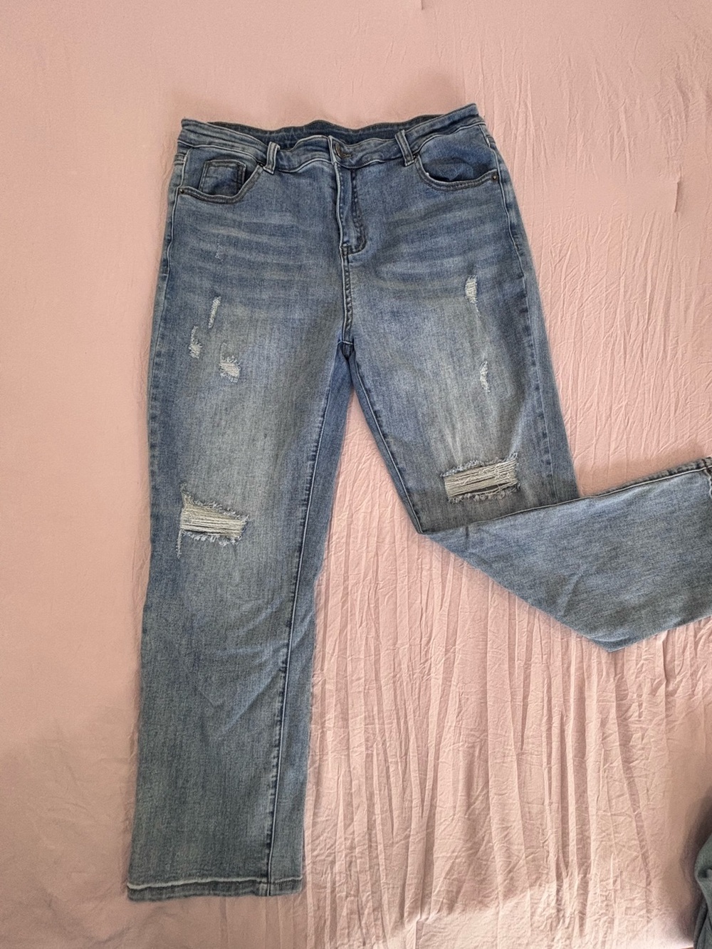 Amazon Women's Straight-Leg Distressed Light Blue Jeans